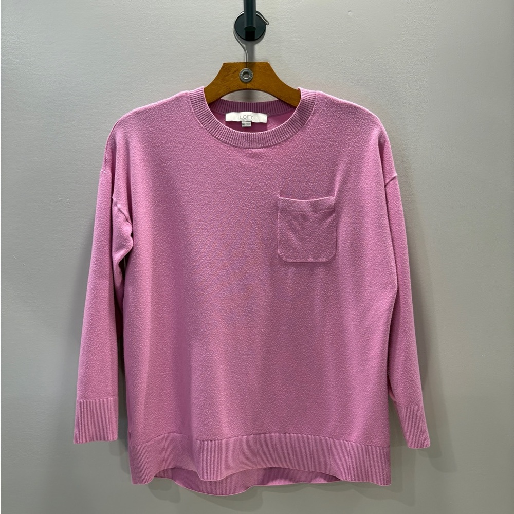 LOFT Pink Crew Neck Sweater with pocket